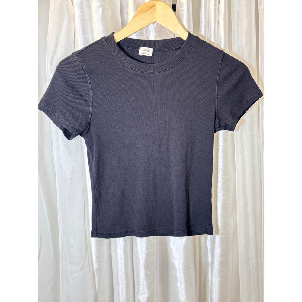 Wilfred Ribbed T-Shirt Womens Medium Black Short Sleeve Crew Neck Tee